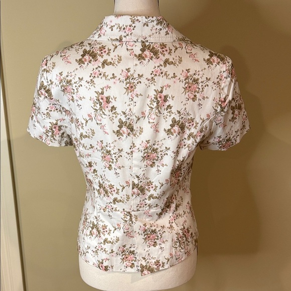 Smart Set Floral Blazer White Pink Green Short Sleeved Light Single Button Sz 9 - Picture 3 of 14